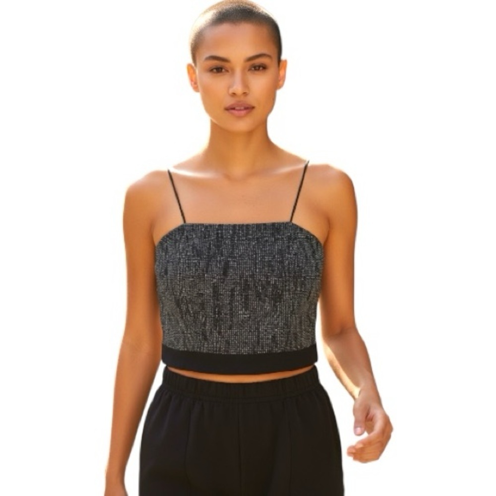 Vintage 70 Joseph Ribkoff Black Corset Crop Top Silver Glitter Party Cocktail 10